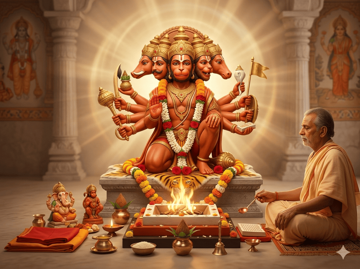 Traditional hawan ceremony with agni kund and mantra chanting